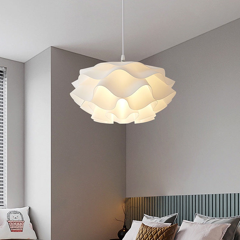 Contemporary Scandinavian Cream Pleated Round ABS 1-Light Pendant Light For Bedroom