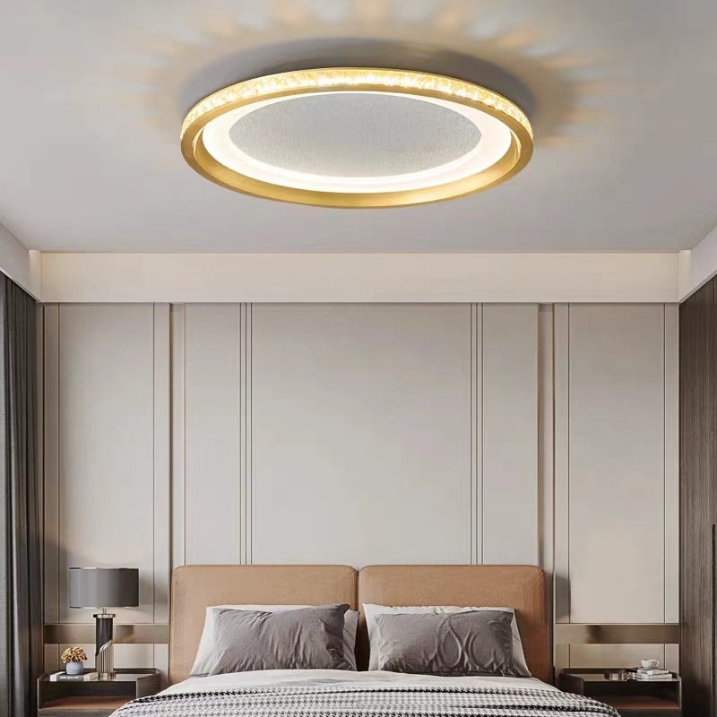 Modern Luxury Round Aluminum Crystal Acrylic LED Flush Mount Ceiling Light For Bedroom