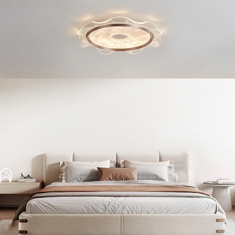 Modern Luxury Transparent Flower Aluminum Carbon Steel Acrylic LED Flush Mount Ceiling Light For Bedroom