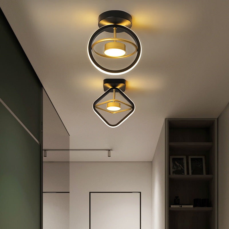 Modern Minimalist Round Square PC Aluminum LED Semi-Flush Mount Ceiling Light For Hallway