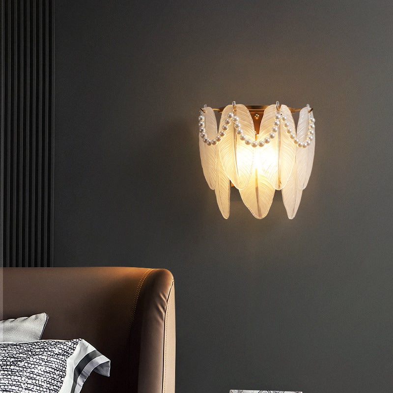 Traditional French Leaf Half Round Glass Iron 2-Light Wall Sconce Lamp For Living Room