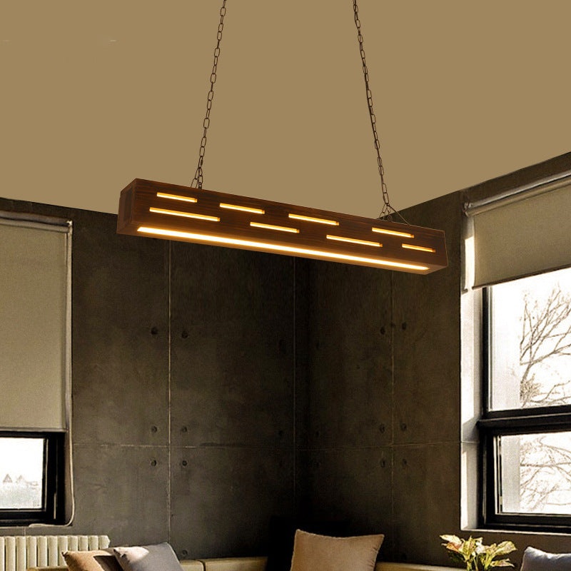 Traditional Rustic Rectangular Iron Solid Wood LED Chandelier Island Light For Dining Room