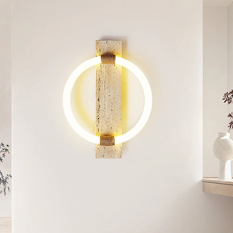 Traditional Vintage Circle Travertine Acrylic Hemp Rope LED Wall Sconce Lamp For Living Room