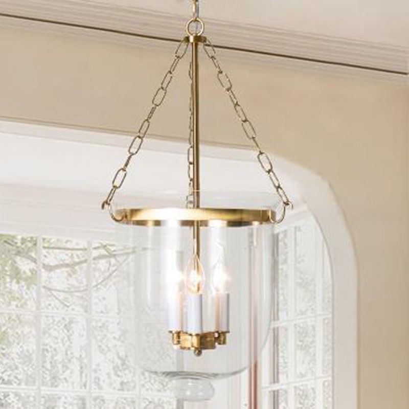 Traditional Vintage Round Cup Shape Glass Shade Candelabra Iron Frame 3-Light Pendant Light For Living Room