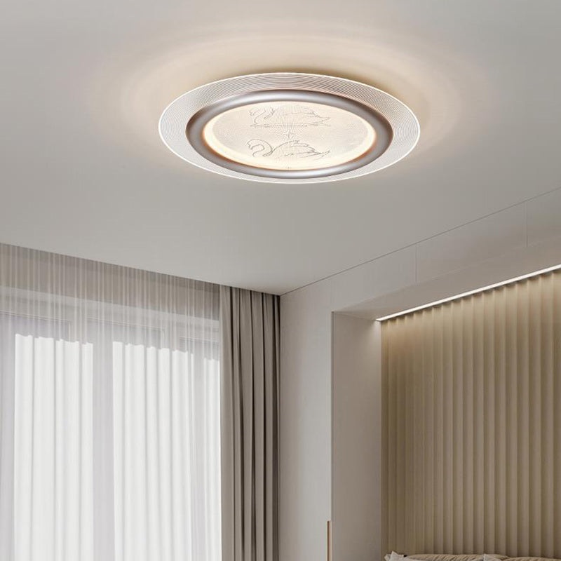 Contemporary Nordic Kids Swan Round Iron Aluminum Acrylic LED Flush Mount Ceiling Light For Bedroom