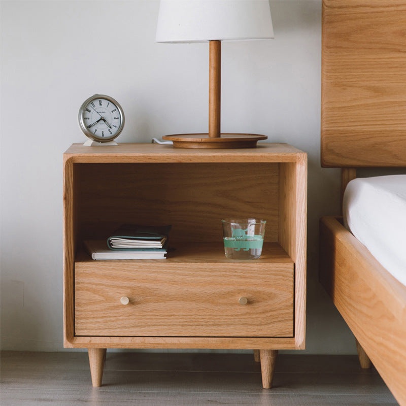 Contemporary Nordic Rectangular Solid Wood Nightstand 1-Drawer Cabinet For Bedroom