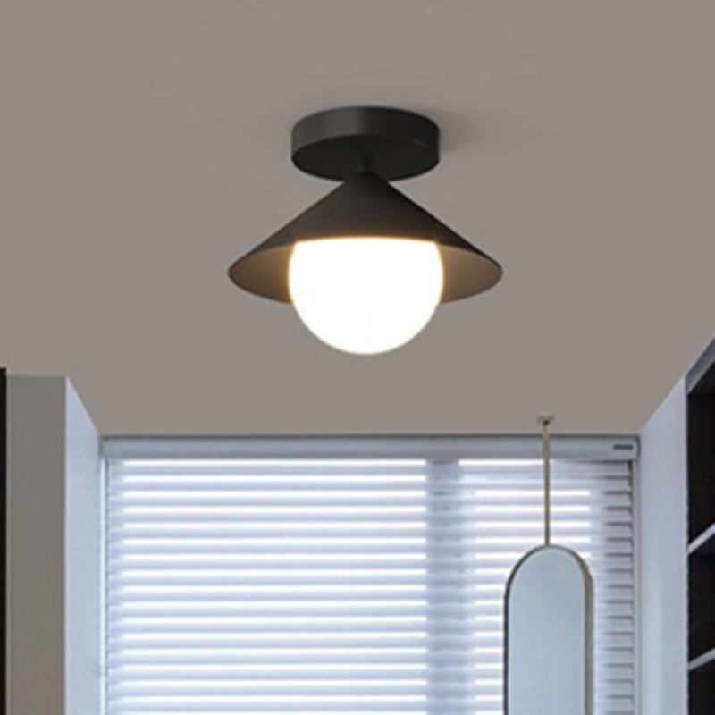 Contemporary Simplicity Cone Globe Shape Iron Acrylic 1-Light Semi-Flush Mount Light For Living Room