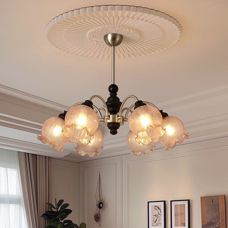 Traditional Vintage Flower Wood Iron Glass 6/8-Light Chandelier For Living Room