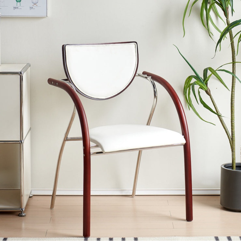 Contemporary Nordic Microfiber Leather Wood Stainless Steel Sponge Semicircular Curved Dining Chair Backrest Armrest For Dining Room