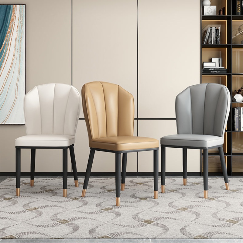 Modern Luxury Leather Carbon Steel Sponge Square Shell Dining Chair Backrest For Dining Room