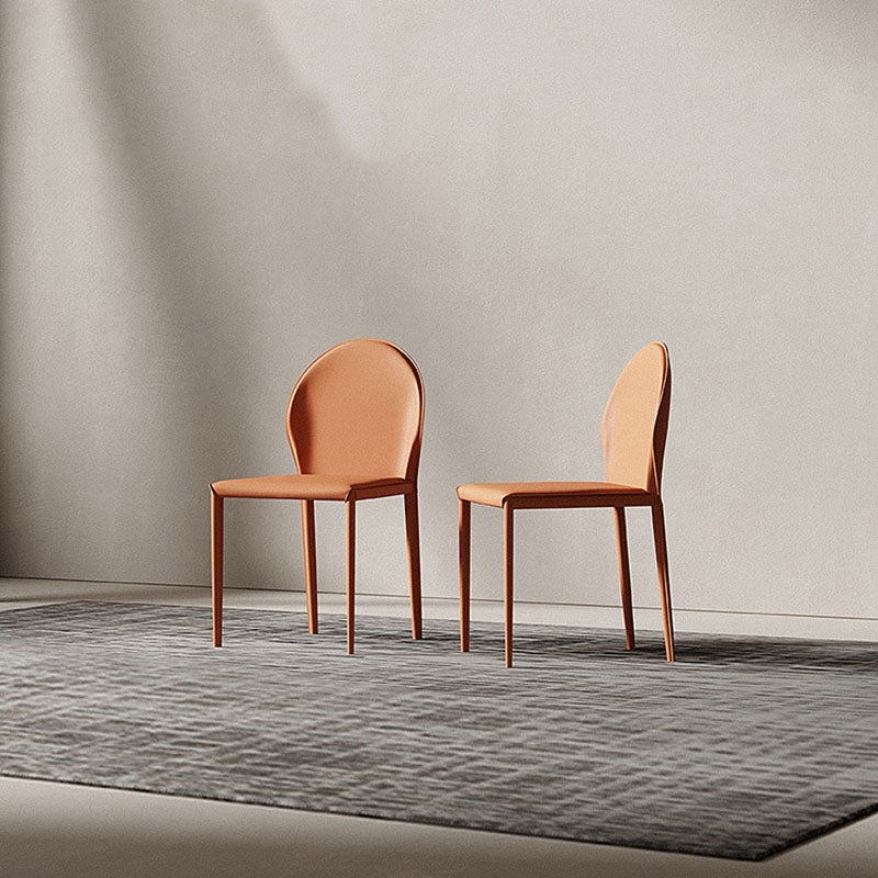 Modern Minimalist Square Half Oval Leather Metal Dining Chair Backrest For Dining Room