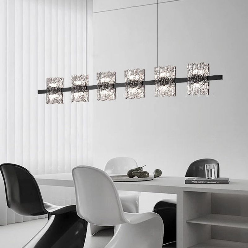 Contemporary Nordic Iron Resin Ice Crack Texture Design Square LED Chandelier Island Light For Dining Room
