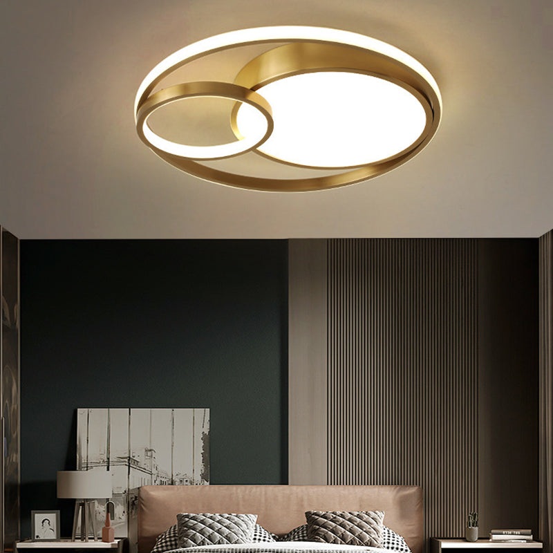 Contemporary Scandinavian Round Staggered Copper Acrylic LED Flush Mount Ceiling Light For Bedroom