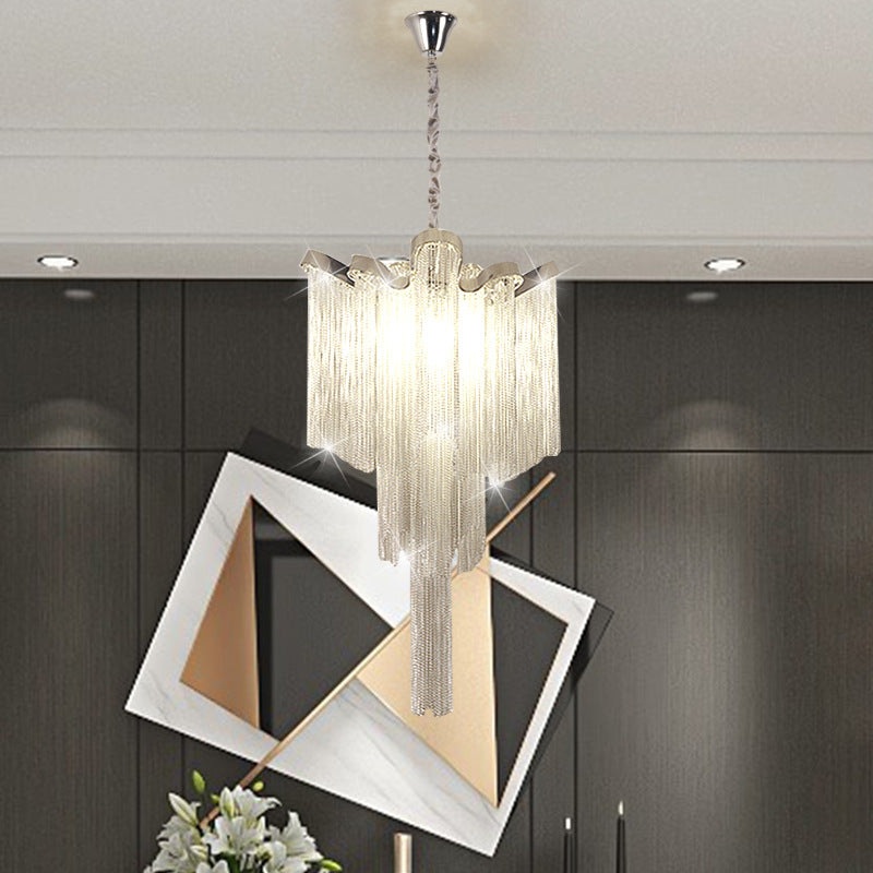 Modern Art Deco Dome Aluminum Chain Iron 4 - Light Chandelier For Living Room