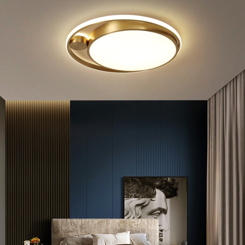 Modern Minimalist Round Combination Copper Acrylic LED Flush Mount Ceiling Light For Bedroom