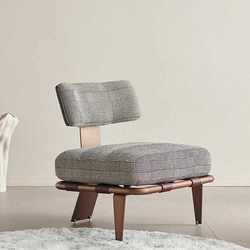 Modern Minimalist Square Lattice Base Fabric Saddle Leather Stainless Steel Accent Chair Backrest For Living Room