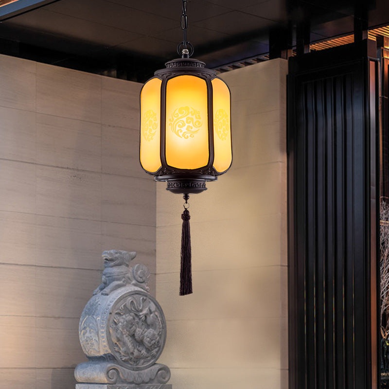 Traditional Chinese Lantern Shape Print Aluminum PC Lampshade 1 - Light Pendant Light For Hallways