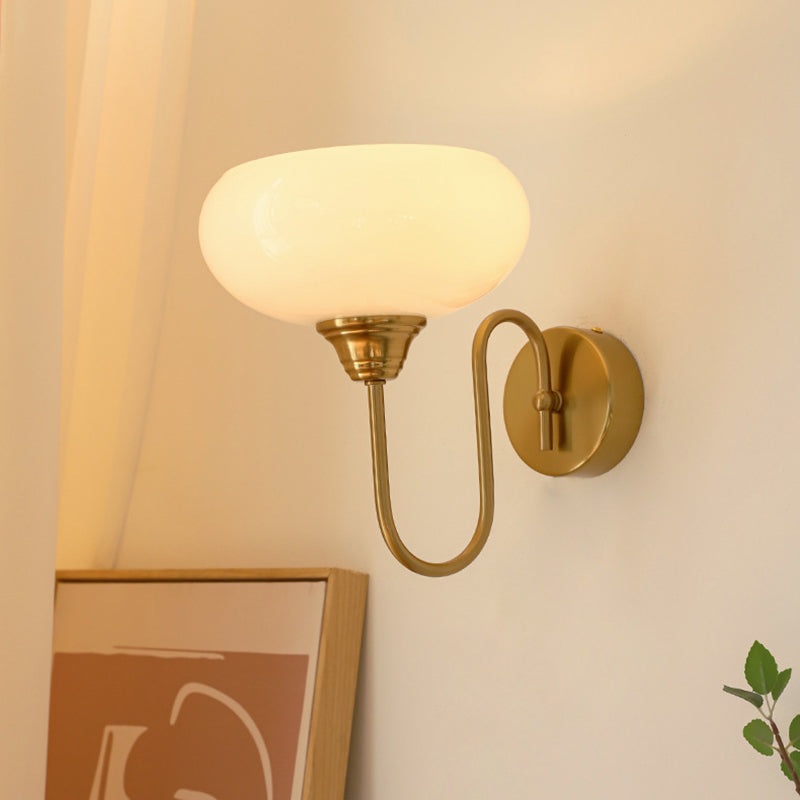 Traditional French Copper Glass Round Shade 1-Light Wall Sconce Lamp For Bedroom