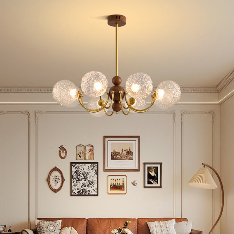 Traditional French Sphere Iron Glass LED Chandelier For Living Room