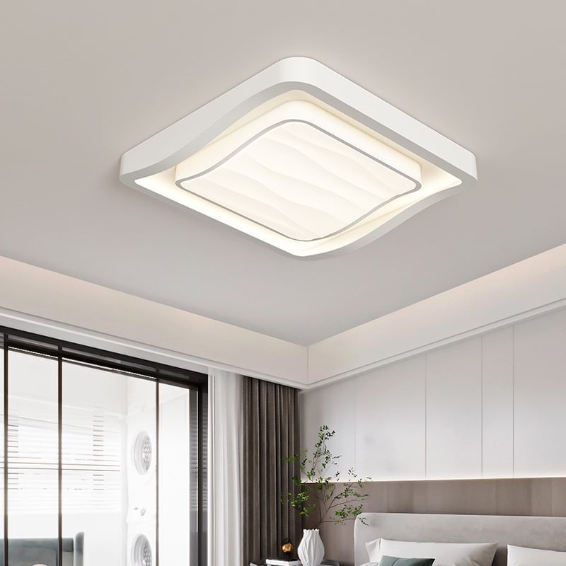 Contemporary Creative Water Ripple Square Iron Acrylic LED Flush Mount Ceiling Light For Bedroom