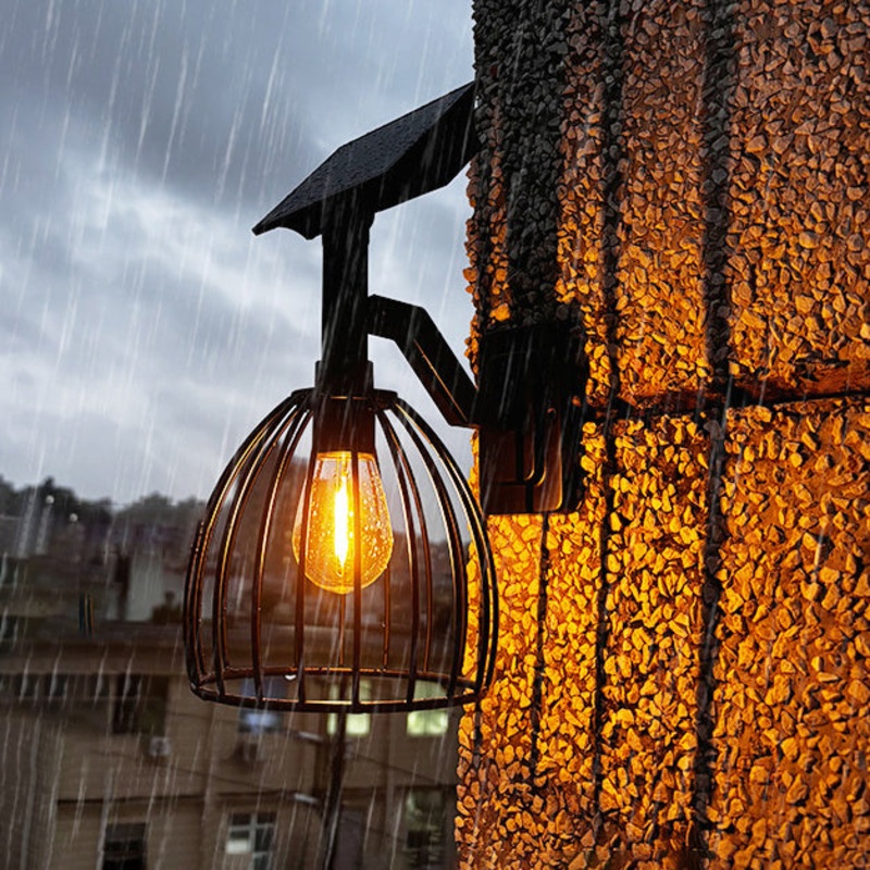 Contemporary Industrial Solar Waterproof Hardware ABS Round Cage 1-Light Wall Sconce Lamp For Outdoor Patio