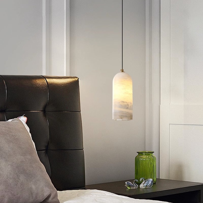 Contemporary Luxury Column Marble Brass 1-Light Pendant Light For Living Room
