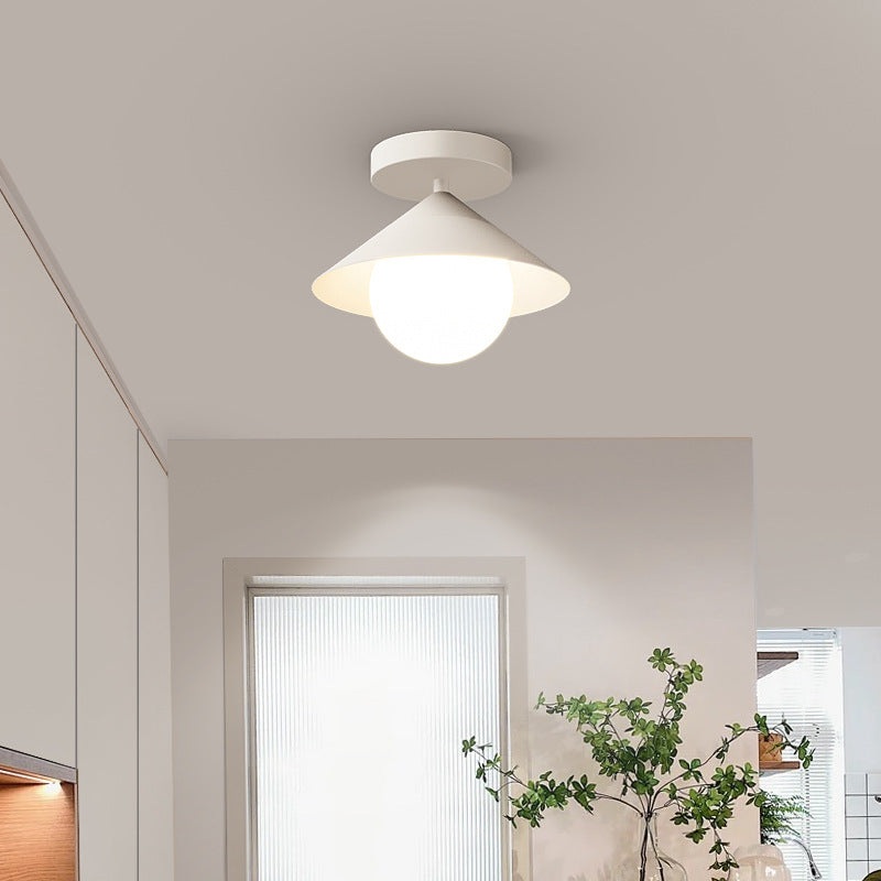 Contemporary Nordic Dome Conical Cream Iron Acrylic 1 - Light Semi-Flush Mount Ceiling Light For Hallways