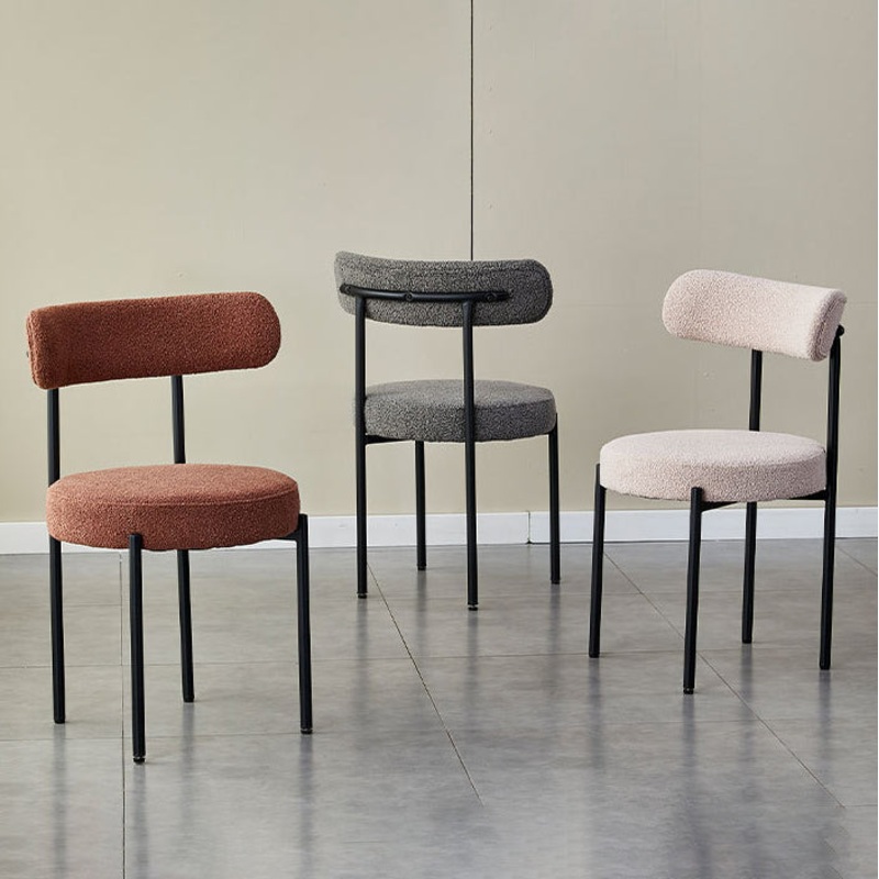 Contemporary Nordic Round Fabric Metal Dining Chair Backrest For Dining Room