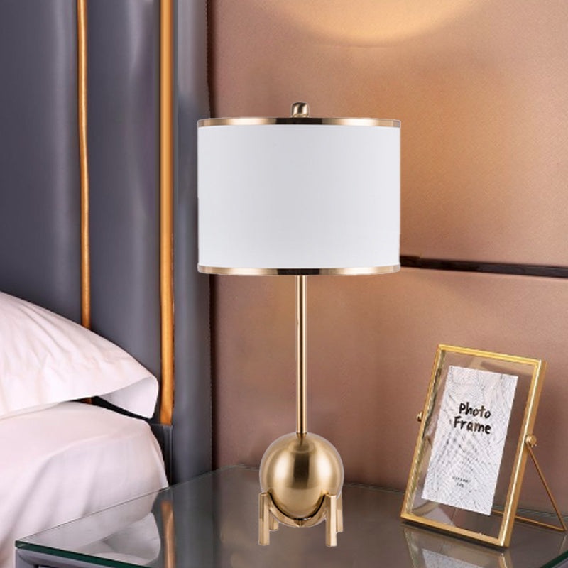 Contemporary Nordic Cylinder Fabric Shade Iron Spherical Base 1-Light Table Lamp For Study