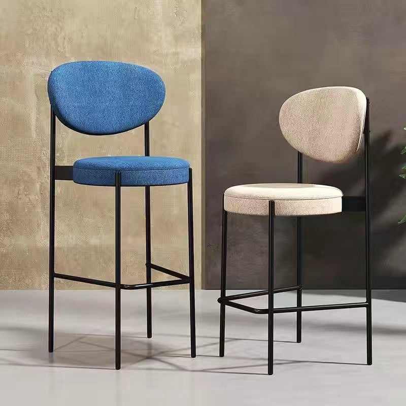 Contemporary Scandinavian Oval Round Fabric Iron Bar Stool Backrest Armless For Dining Room
