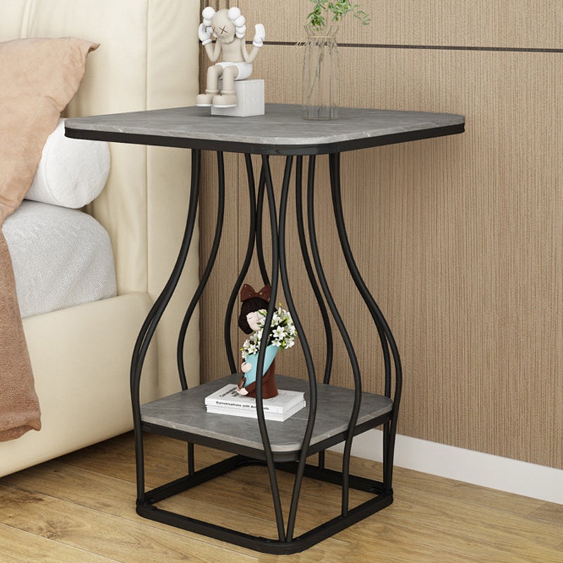 Contemporary Scandinavian Square Rock Plate Iron End Table 2-Tier For Living Room