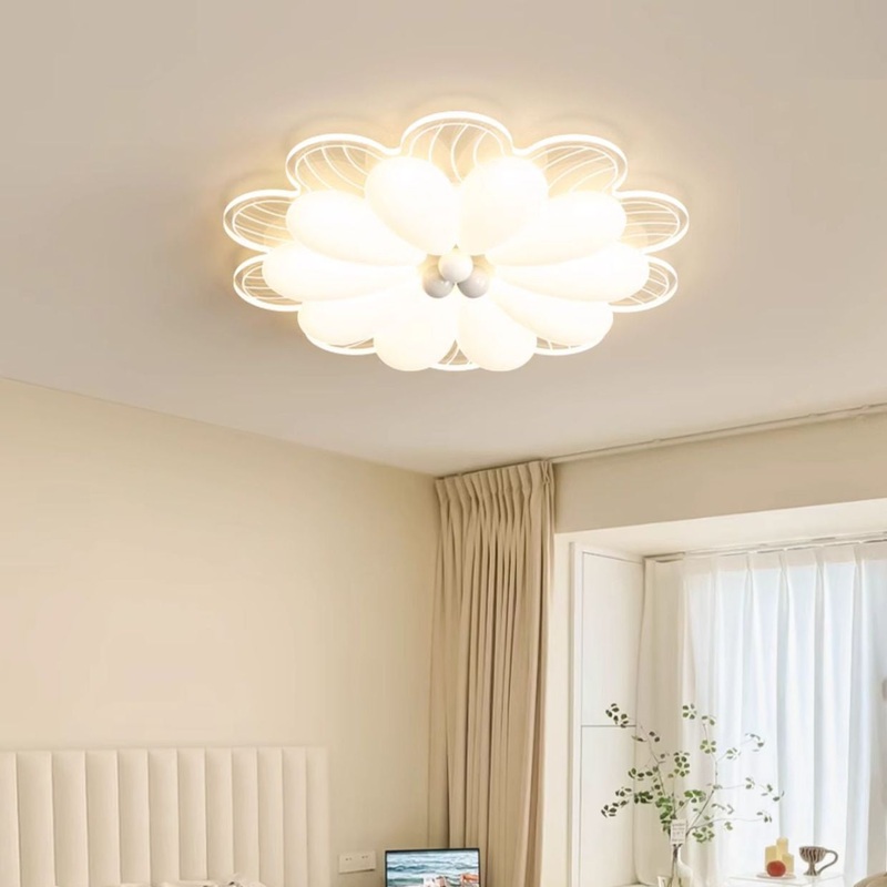 Modern Minimalist Flower Iron PE Shade LED Flush Mount Ceiling Light For Bedroom