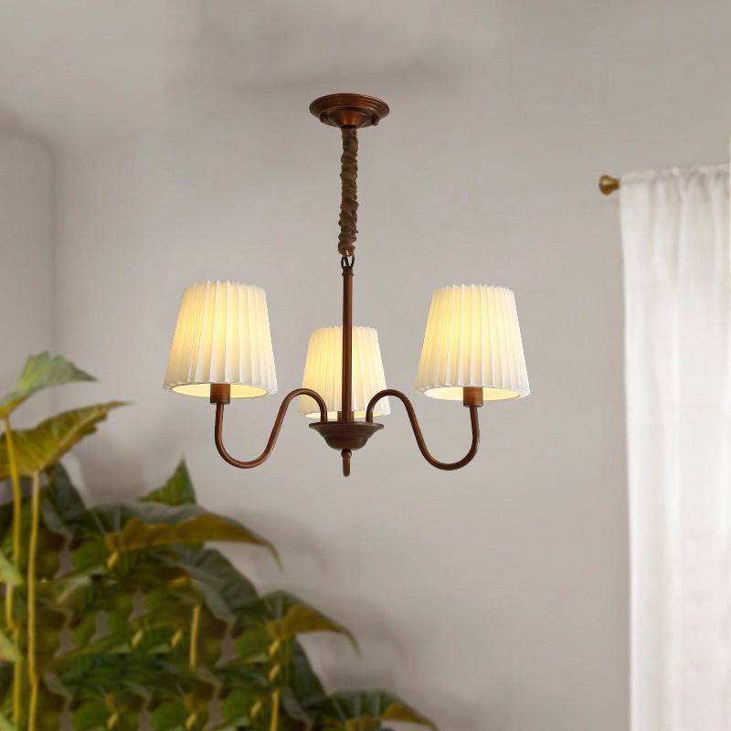 Traditional Rustic Branch Curved Rod Candelabra Cylinder Fabric Shade Iron Frame 3/6/8/10 Light Chandelier For Living Room