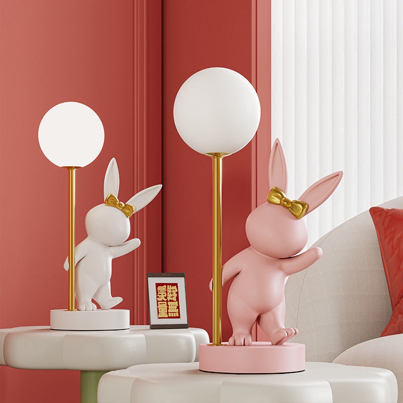 Contemporary Creative Kids Cartoon Rabbit Ceramic Metal LED Table Lamp For Bedroom