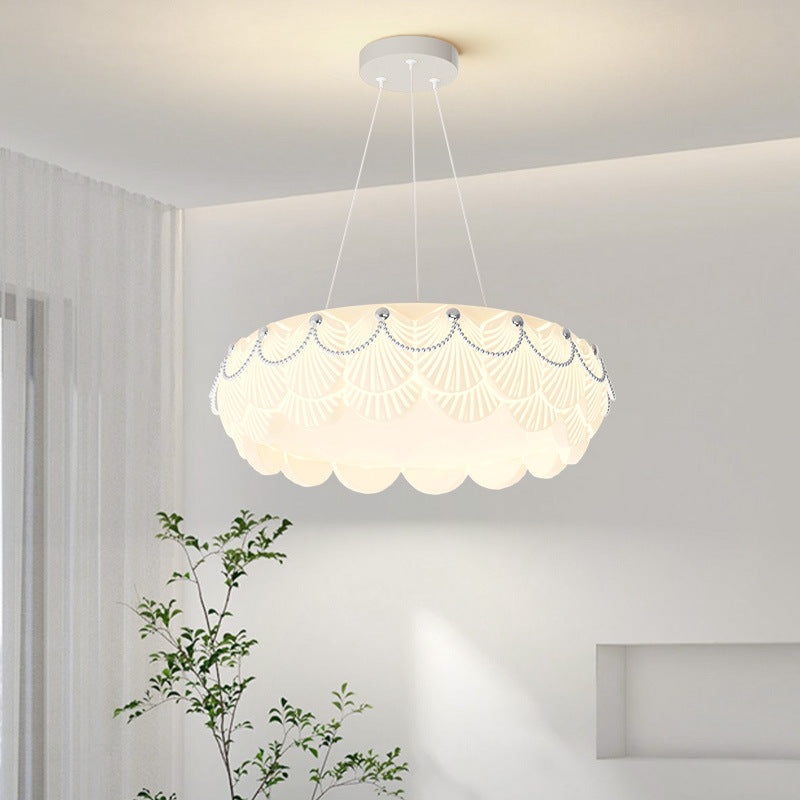 Contemporary Nordic Dome Cream Round Rotational Molding Hardware Acrylic LED Chandeliers For Living Room