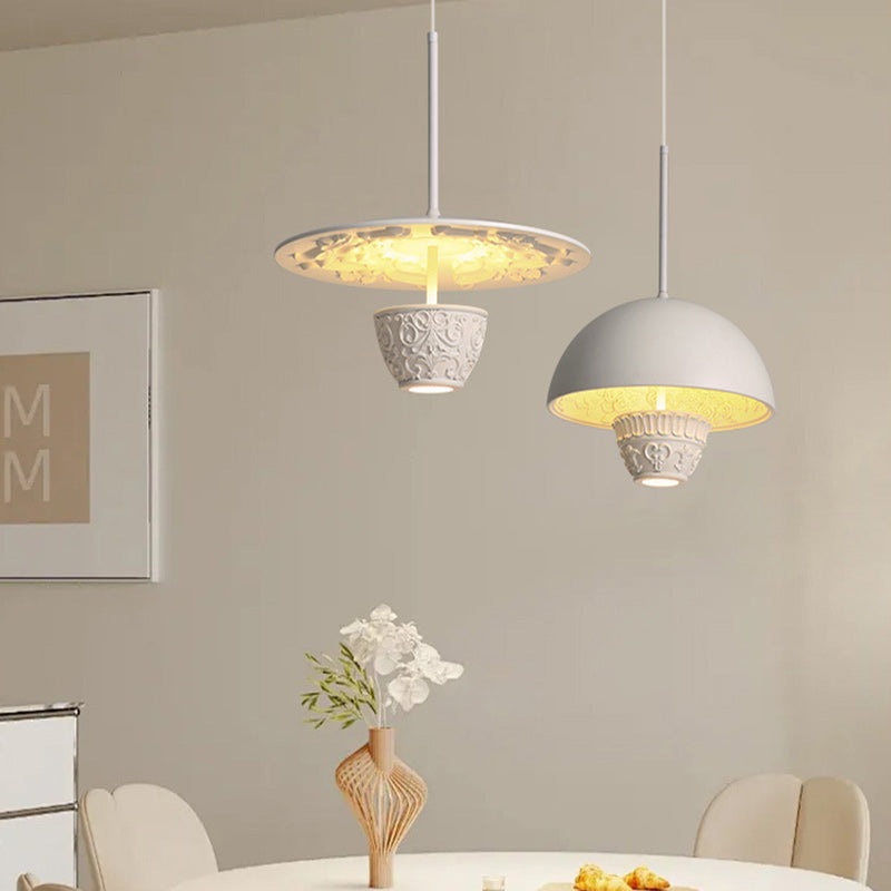Contemporary Nordic Dome Pattern Resin Lampshade Hardware UFO Shape LED Pendant Light For Dining Room