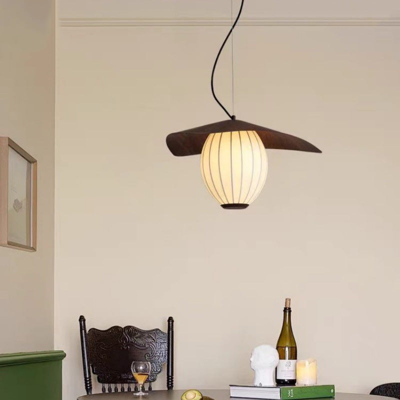Contemporary Retro Dome Oval Stripe Silk Lampshade Iron 1 - Light Pendant Light For Living Room