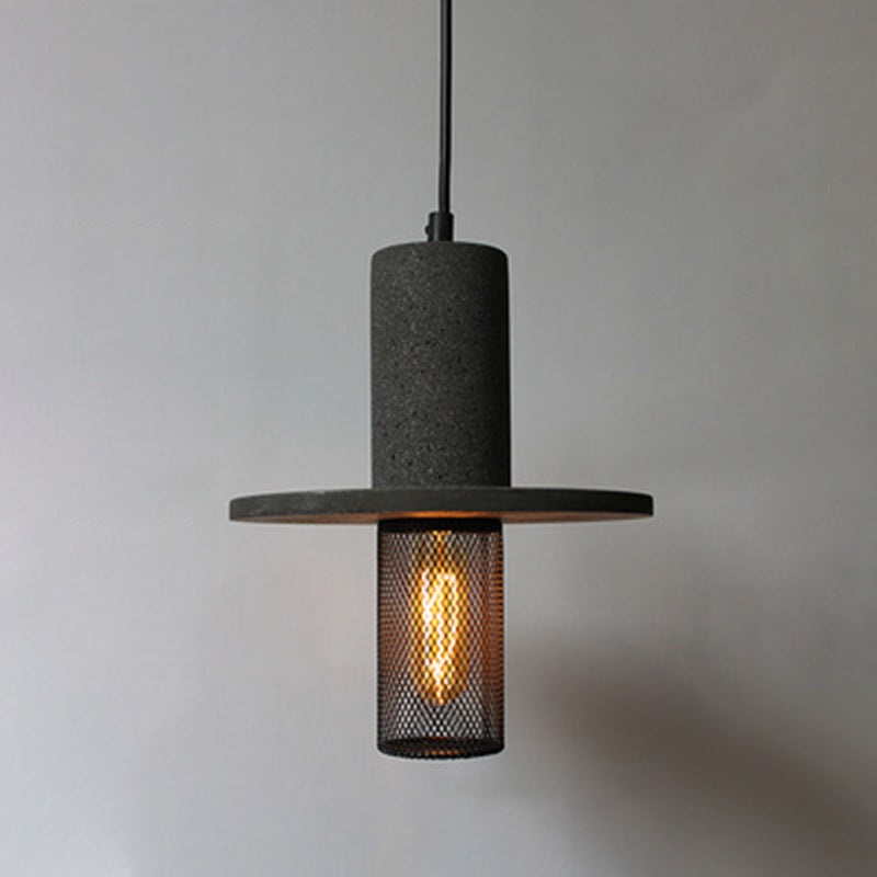 Contemporary Scandinavian Column Iron Cement 1-Light Pendant Light For Living Room
