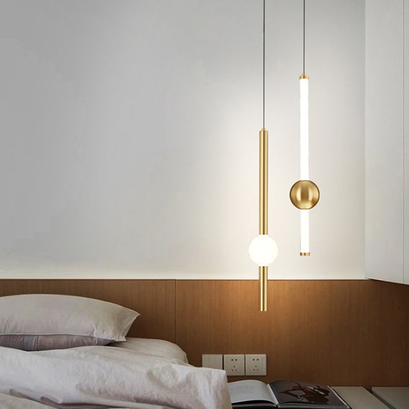 Modern Minimalist Vertical Rods Round Ball Iron Acrylic LED Chandelier For Dining Room