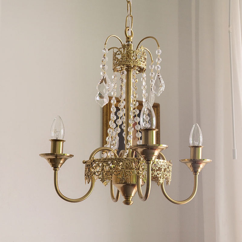 Traditional French Candlestick Iron Crystal 4-Light Chandelier For Living Room