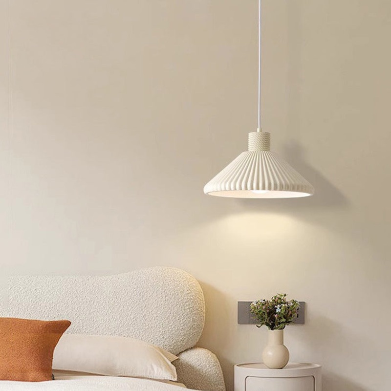 Traditional French Conical Pleated Resin 1-Light Pendant Light For Living Room
