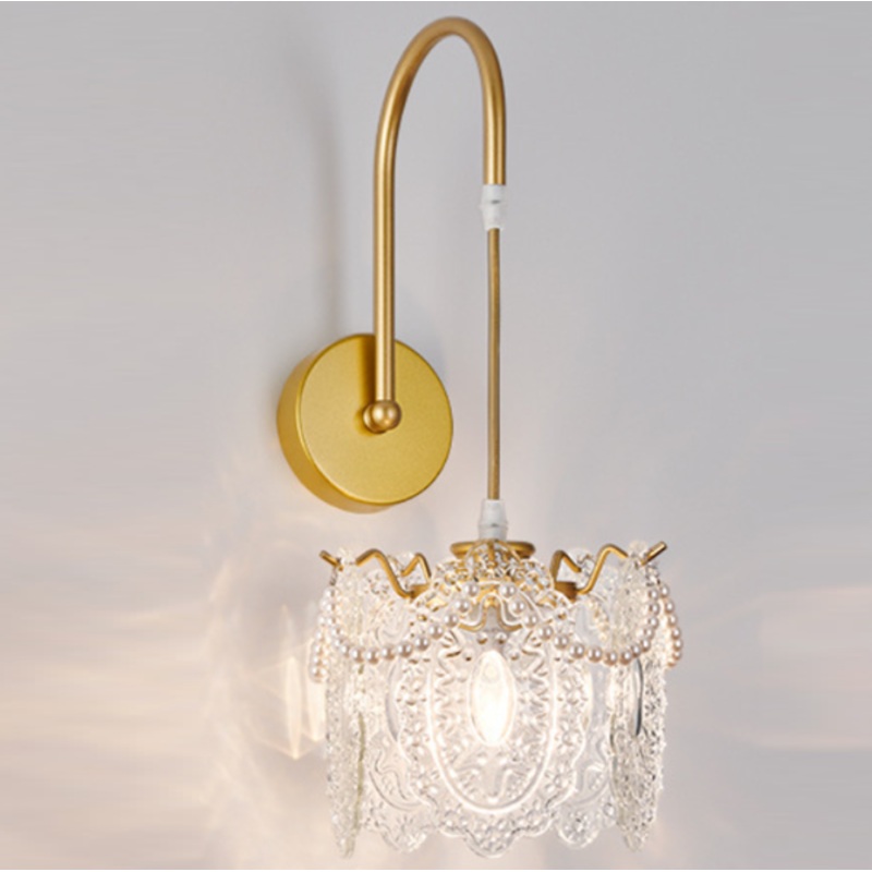 Traditional French Round Feather Shell Glass Hardware 1-Light Wall Sconce Lamp For Living Room