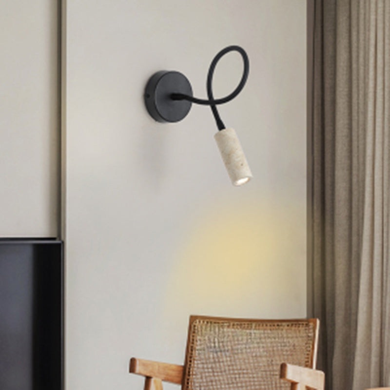 Traditional Japanese Column Iron Stone 1-Light Wall Sconce Lamp For Living Room