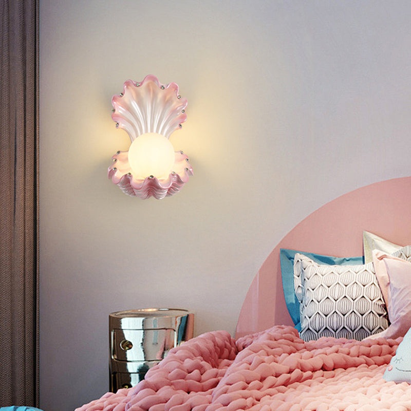 Contemporary Creative Pearl Resin Glass 1-Light Wall Sconce Lamp For Bedroom