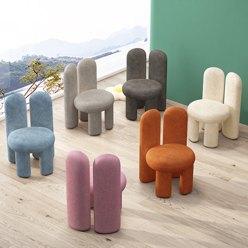 Contemporary Creative Rabbit Ears Round Cylinder Metal Lambswool Vanity Stool Backrest For Bedroom