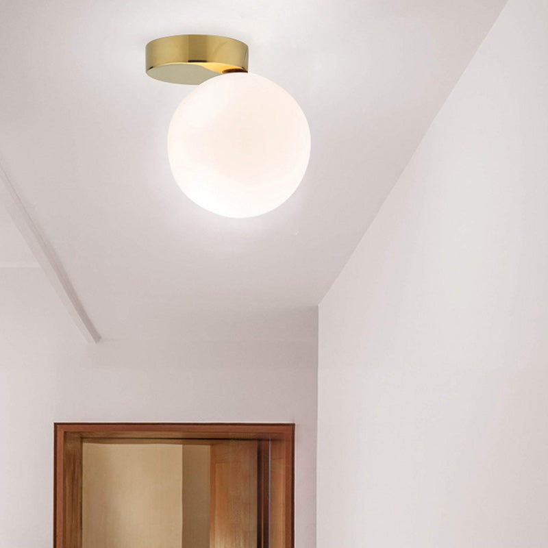Contemporary Nordic Iron & Glass Globe 1-Light Semi-Flush Mount Ceiling Light For Bedroom & Living Room