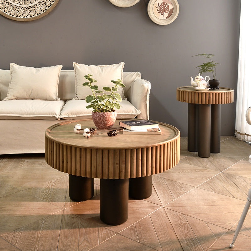 Contemporary Nordic Round Cylinder Medium Density Fiberboard Solid Wood Coffee Table 1 - Tier For Living Room