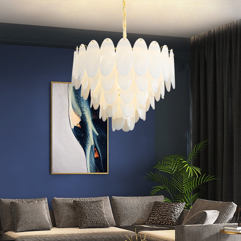 Contemporary Nordic Shell Oval Round Iron Glass 7/11/16 Light Chandelier For Living Room