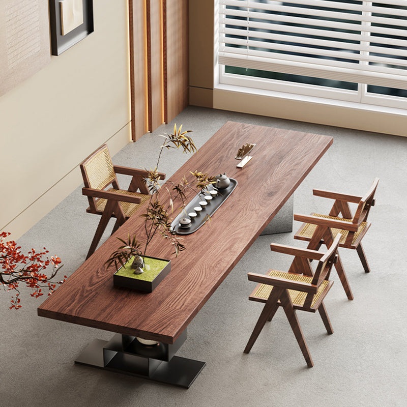 Contemporary Retro Rectangular Solid Wood Acrylic Iron Jackpot Leg Coffee Table & Chair Set For Living Room