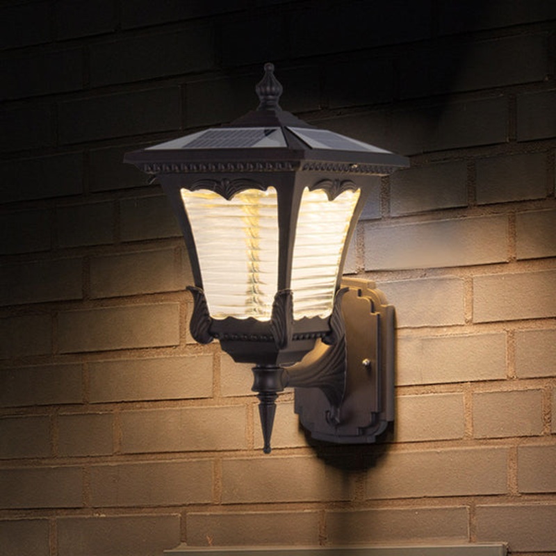 Contemporary Retro Solar Waterproof Aluminum Glass Quadrilateral Striped Lantern LED Wall Sconce Lamp For Outdoor Patio
